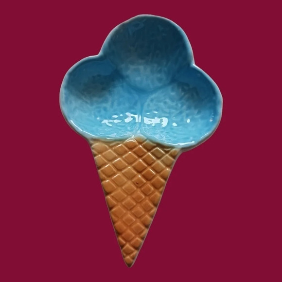 glazed ceramic ice cream plates set of 2 yellow/blue - Picture 4 of 9